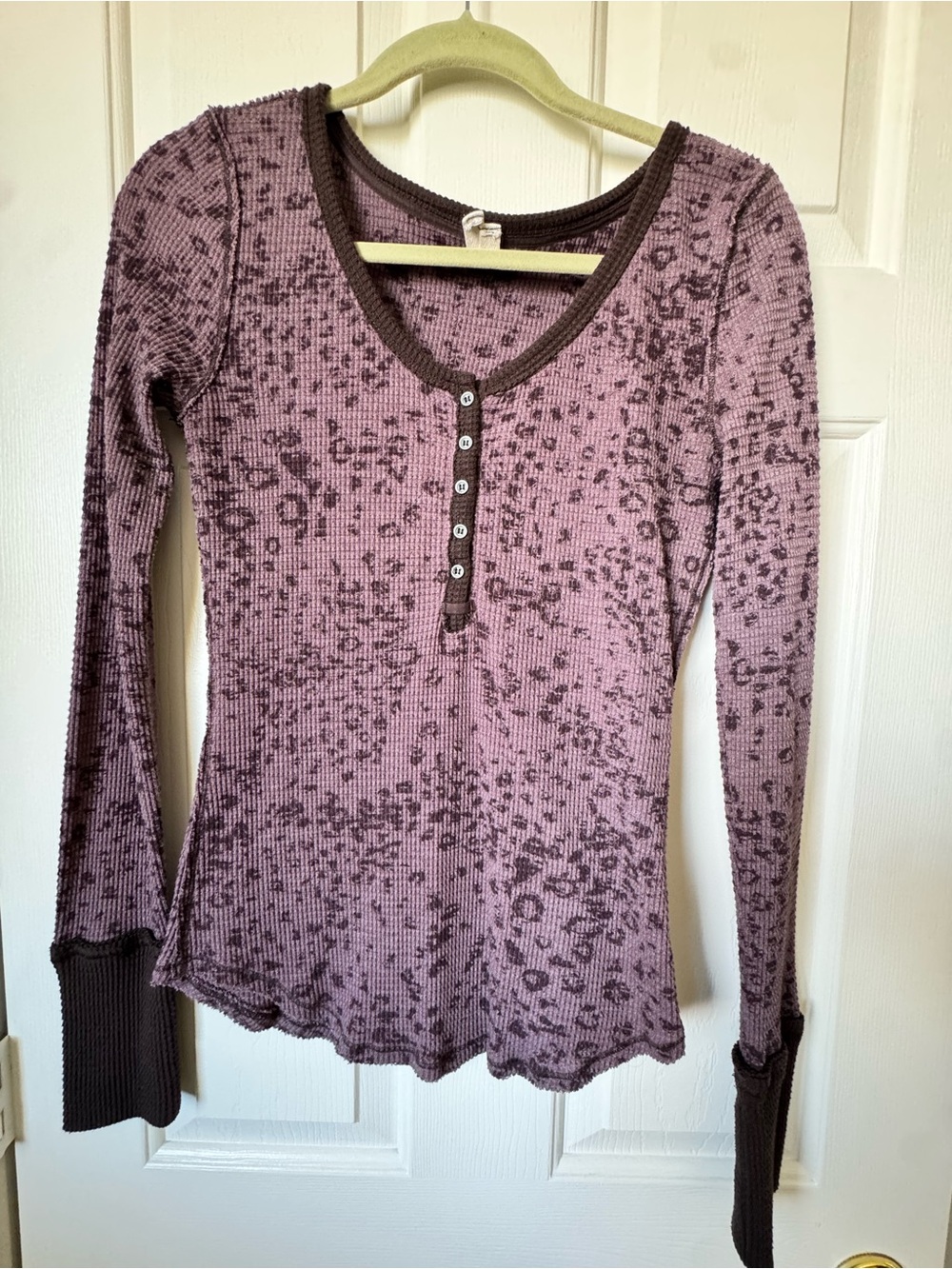We The Free Mauve Ribbed Henley with Dark Trim